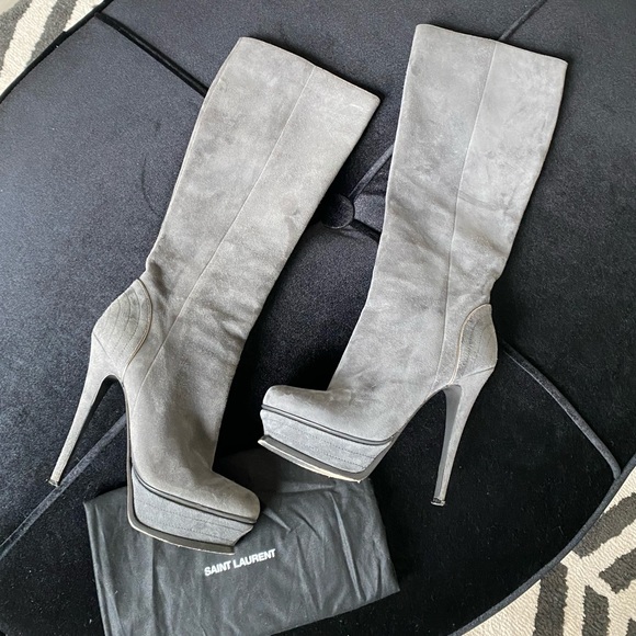 Yves Saint Laurent Shoes - YVES SAINT LAURENT: TRIBUTES KNEE HIGH SUEDE BOOTS